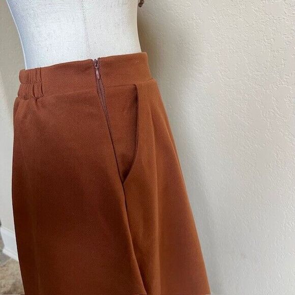 Women's A-Line Swing Long Maxi Wool Skirt Brown High Waist | Soft Flowing Fabric - Picture 5 of 12